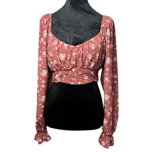 Altar'd State Floral Print Puff Sleeve Square Neck Wrap Crop Large Festival Boho